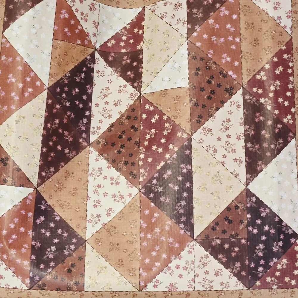 Patchwork Quilt Quilted Design Brown Beige Shopping Tote Gift Bag TJMaxx